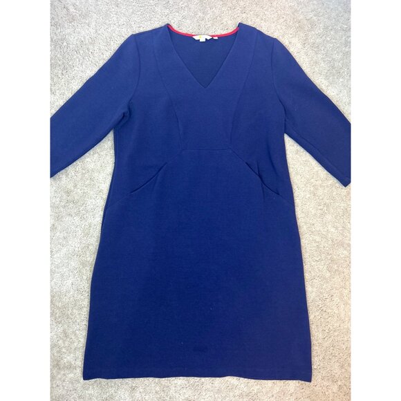 Boden Ellen Ottoman V-Neck Career Dress Size 16L Navy Blue Ribbed Front Pockets - Picture 8 of 14
